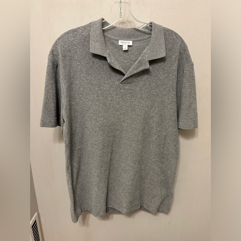 Sunspel England Men’s Polo Shirt Towelling Terry Gray Cotton Size S